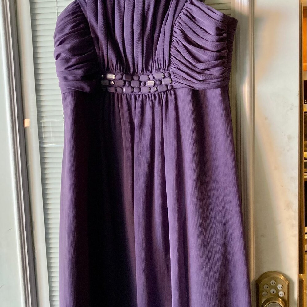 David's Bridal Short Crinkle Chiffon Dress, Chunky Stone Detail